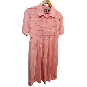 Vtg Chandler Hill Linen Blend Embroidered Midi Dress Size L Cottagcore Prairie